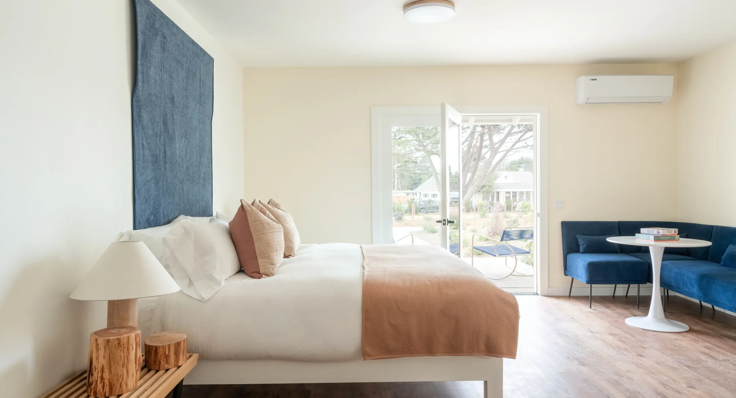 Mendocino Coast resort room with king bed and private patio, ADA accessible lodging