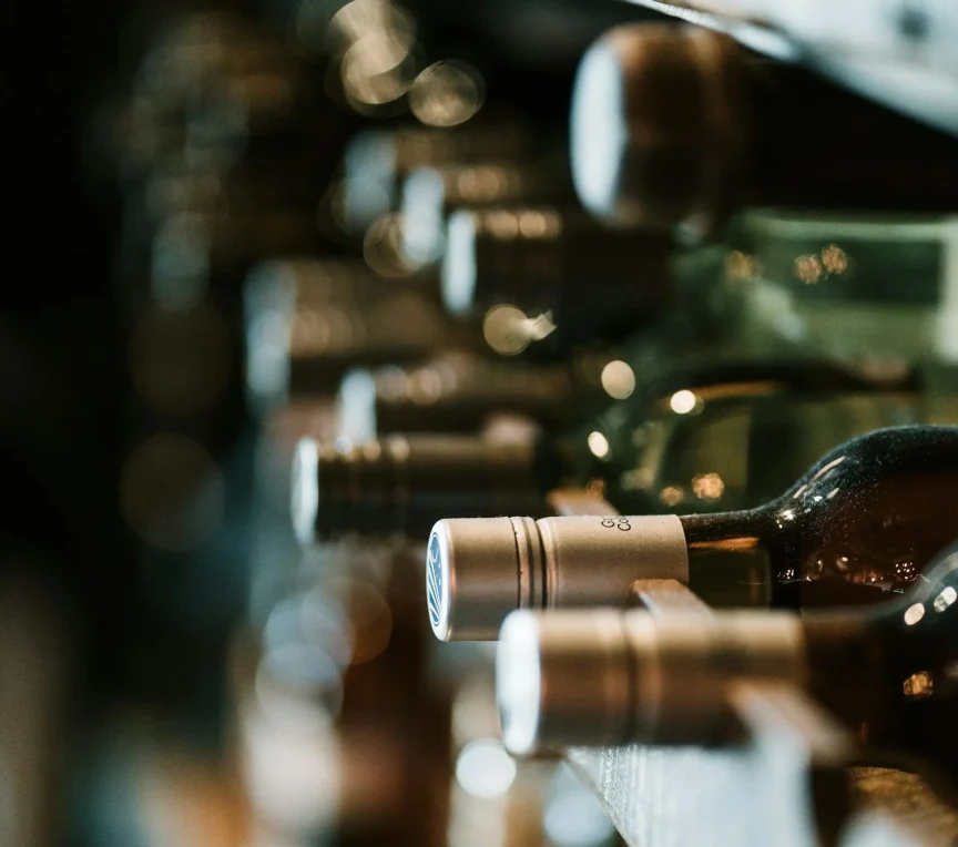 Wine bottles at Mendocino Coast winery tasting room