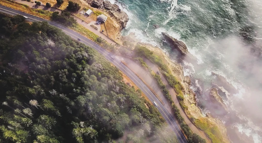 Aerial view of hwy 1 along the coast