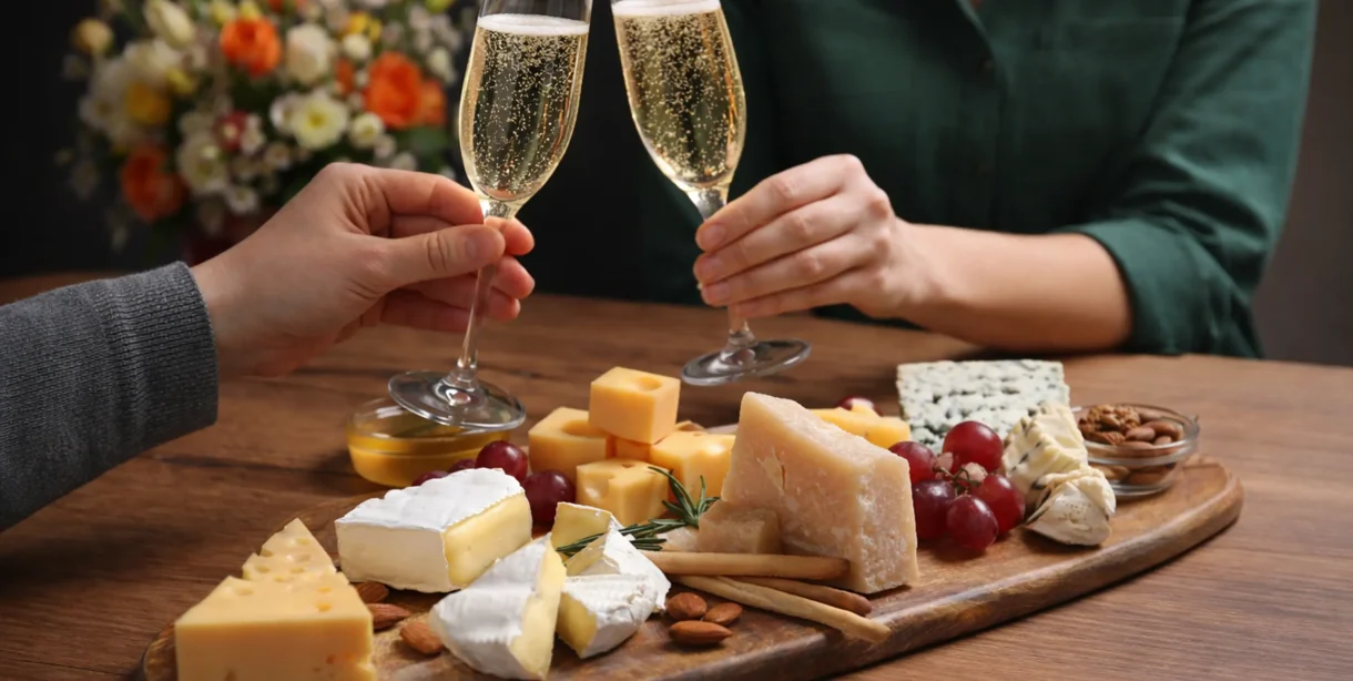 Couple enjoying champagne and charcuterie as part of a Mendocino vacation package