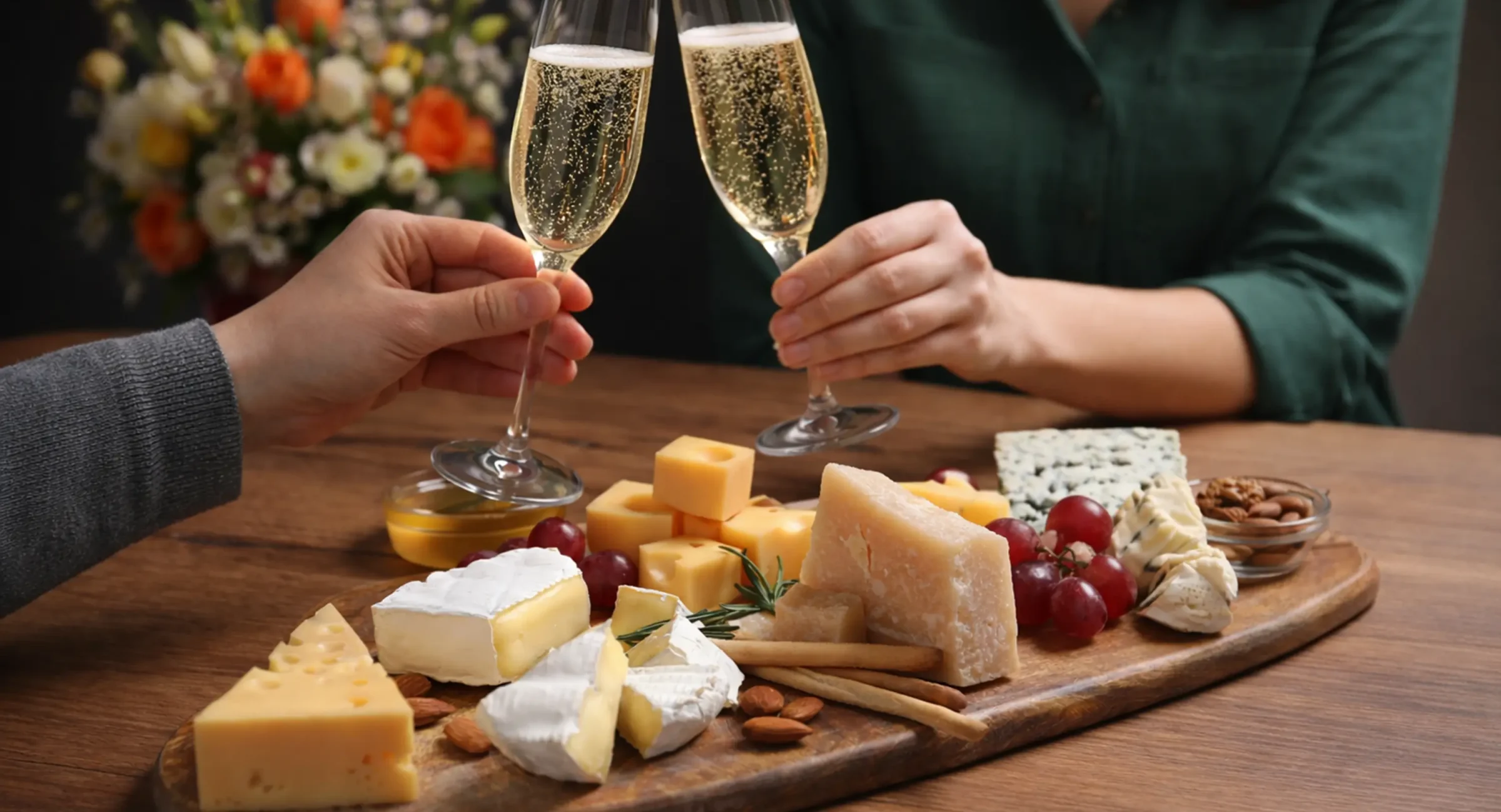Couple enjoying champagne and charcuterie as part of a Mendocino vacation package